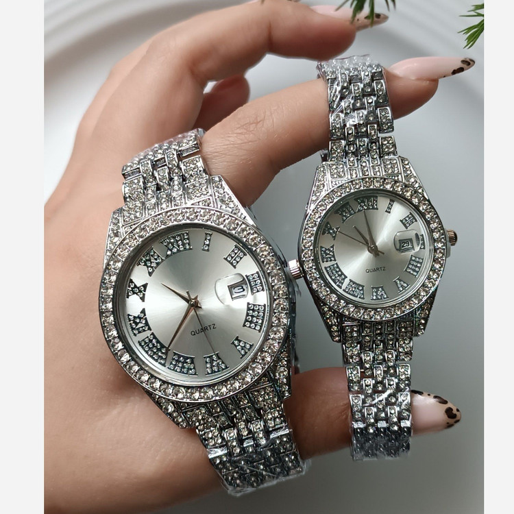 ساعت ست فول نگین نقره ای صفحه نقره ای