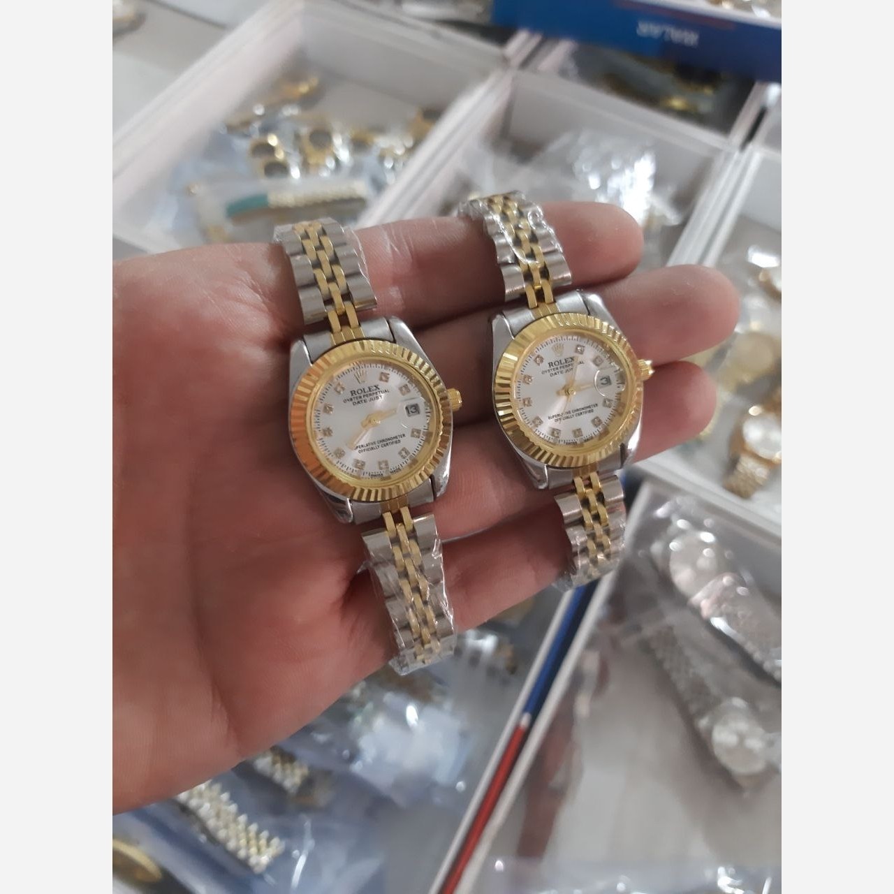 ساعت عمده ست ساعت زنانه و مردانه استیل رولکس+جعبه کادویی +6 ماه گارانتی