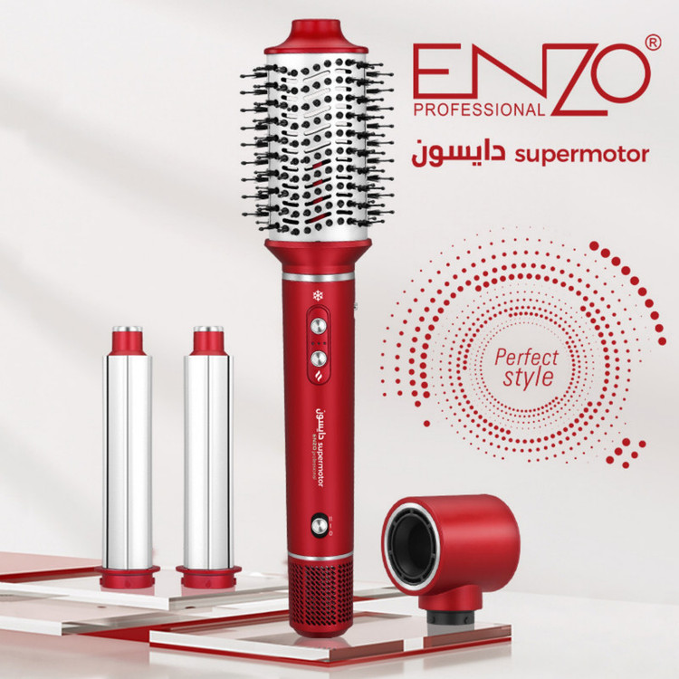 سشوار برسدار حالتدهنده انزو پروفیشینال مدل EN-6225 با توان 1500 وات، تنظیمات دما در سه حالت، تنظیم سرعت دوگانه، چهار سری متنوع، خشککنندگی قوی، حجمدهنده و کاهش وز مو