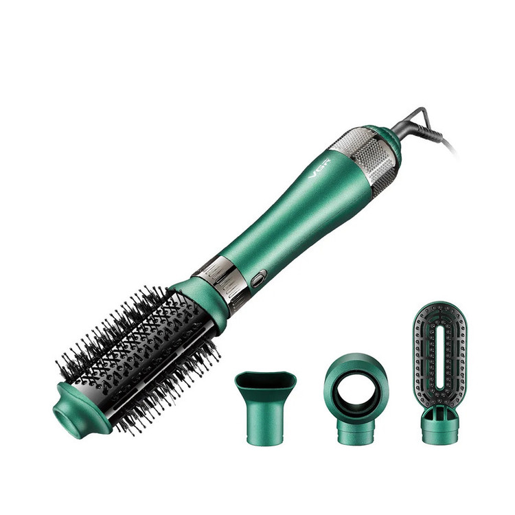 سشوار برسدار حالتدهنده 1000 وات وی جی ار مدل V-493، موتور DC، وزن 300 گرم، المنت سرامیک، دارای سری متمرکزکننده باریک، متمرکزکننده پهن، سری برسدار گرد پهن، سری برسدار تخت با ویژگی صافکنندگی، حجمدهندگی، با قابلیت باد سرد