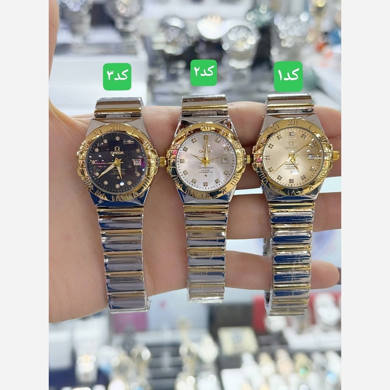 ساعت امگا زنانه خوش دست کیفیت عالی رنگ ثابت تاریخ دار