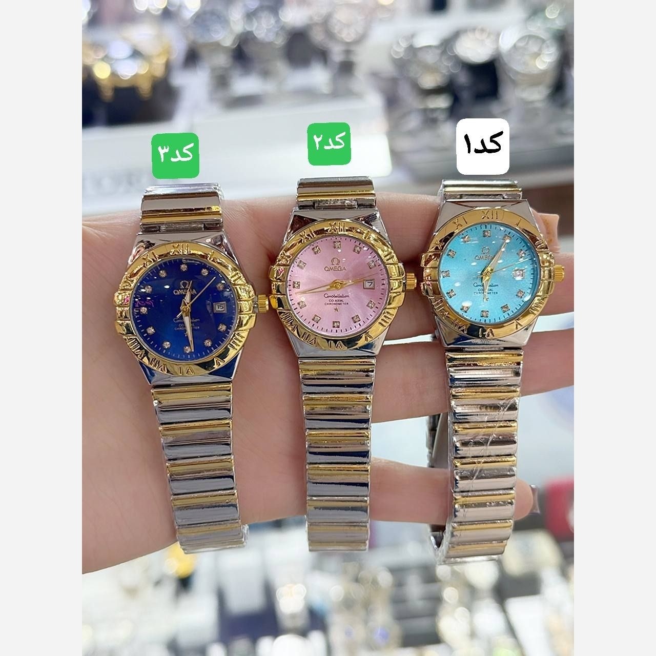ساعت امگا زنانه کیفیت درجه یک رنگ ثابت تاریخ دار نگین دار