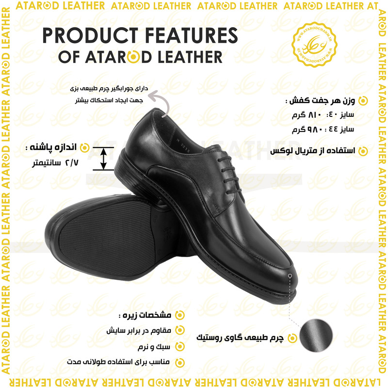 کفش مردانه چرم عطارد مدل چرم طبیعی کد SH246