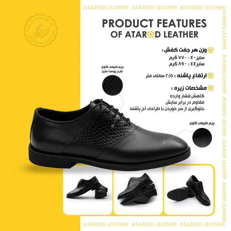 کفش رسمی مردانه چرم عطارد مدل چرم طبیعی کد SH367
