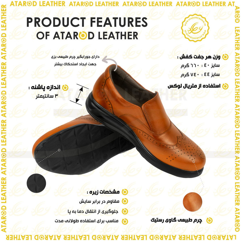 کفش روزمره مردانه چرم عطارد مدل چرم طبیعی کد SH61