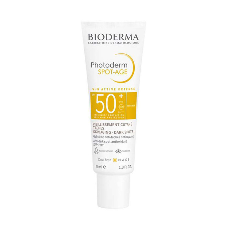 ژل ضد آفتاب بدون رنگ بایودرما +SPF50 مدل Photoderm Spot-Age محافظ UVA ،UVB و PA++++، ضد لک، ضد پیری، ضد آب، مناسب انواع پوست حجم 40 میلیلیتر