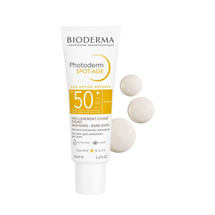 ژل ضد آفتاب بدون رنگ بایودرما +SPF50 مدل Photoderm Spot-Age محافظ UVA ،UVB و PA++++، ضد لک، ضد پیری، ضد آب، مناسب انواع پوست حجم 40 میلیلیتر