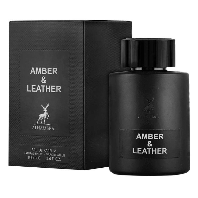 ادو پرفیوم مردانه الحمبرا مدل Amber and Leather با رایحه گرم و تلخ حجم 100 میلی لیتر