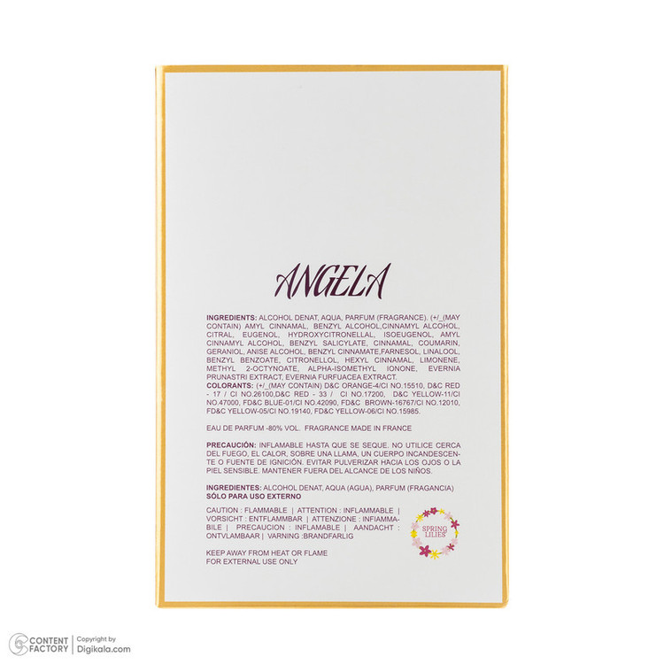 ادوپرفیوم زنانه اسپرینگ لیلیز مدل Angela با رایحه گرم حجم 100 میلیلیتر