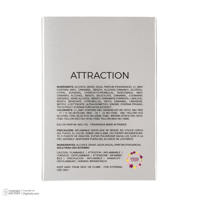 ادو پرفیوم مردانه اسپرینگ لیلیز مدل ATTRACTION با رایحه خنک حجم 100 میلی لیتر