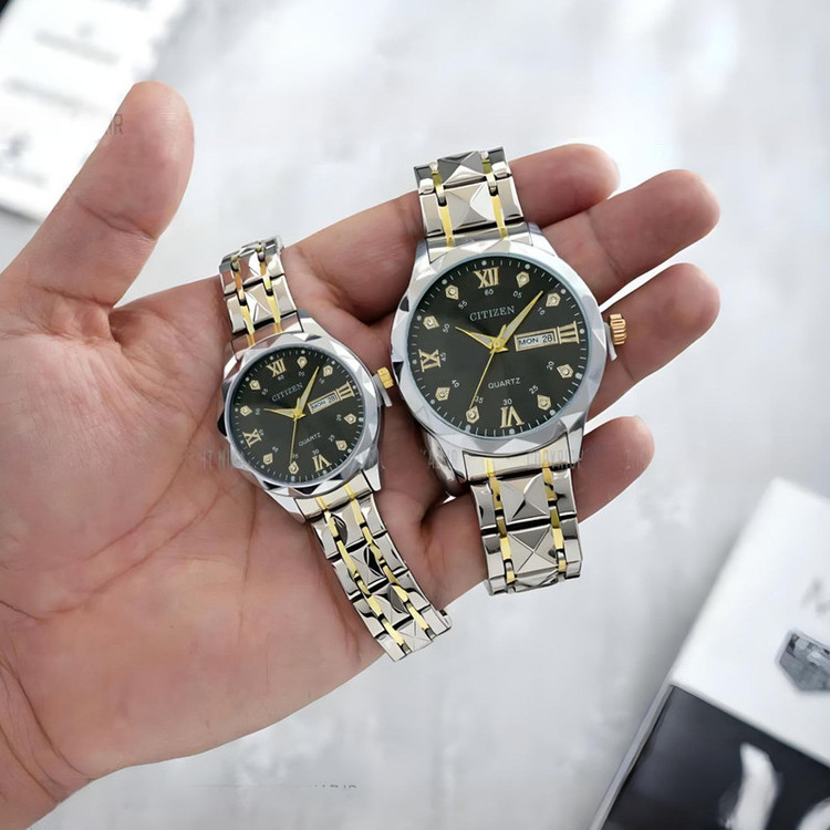 ست ساعت مچی عقربهای زنانه و مردانه مدل کوارتز دو تقویم کد cit-03
