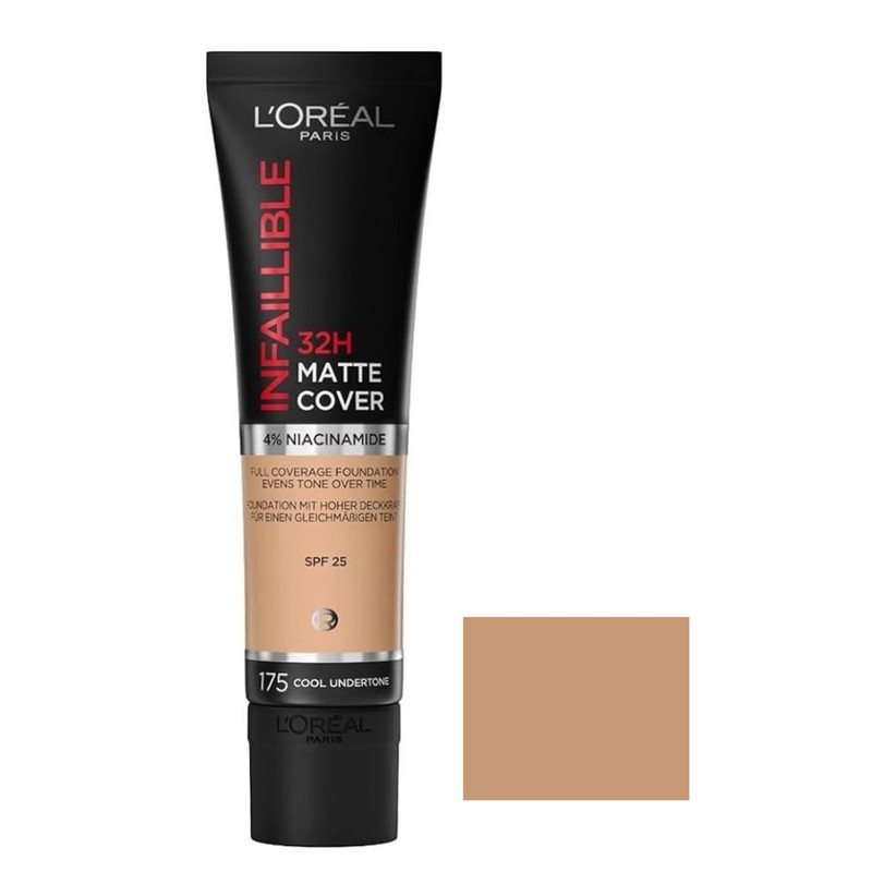 کرم پودر مایع Spf 25 لورآل مدل Matte Cover 32H شماره 175 مناسب برای انواع پوست حجم 30 میلی لیتر