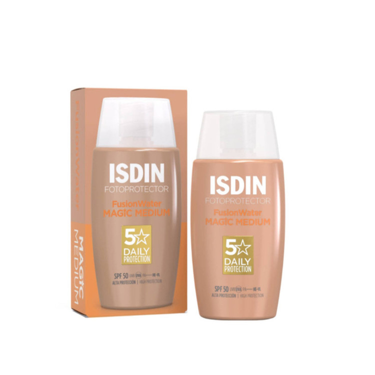 کرم ضد آفتاب رنگی ایزدین SPF 50 مدل medium_magic مناسب انواع پوست حجم 50 میلیلیتر