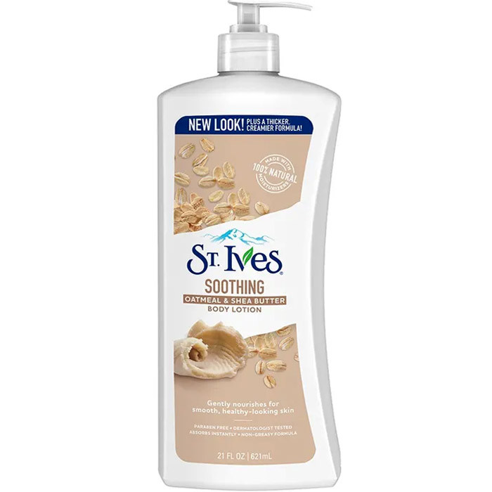 لوسیون بدن تسکین‌دهنده سینت ایوز مدل Soothing حجم 621 میلی‌لیتر، حاوی عصاره جوی دوسر و شی باتر، آبرسان و نرم‌کننده پوست خشک، جذب سریع و فرمول غیرچرب