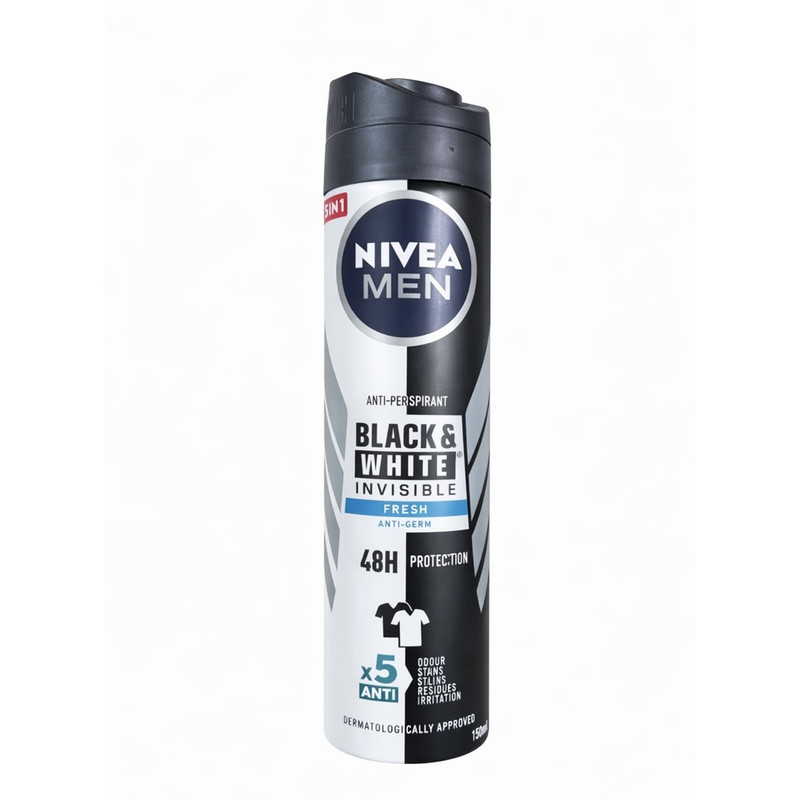 اسپری ضدتعریق مردانه نیوآ مدل Black & White Invisible Fresh حجم 150 میلی‌ لیتر