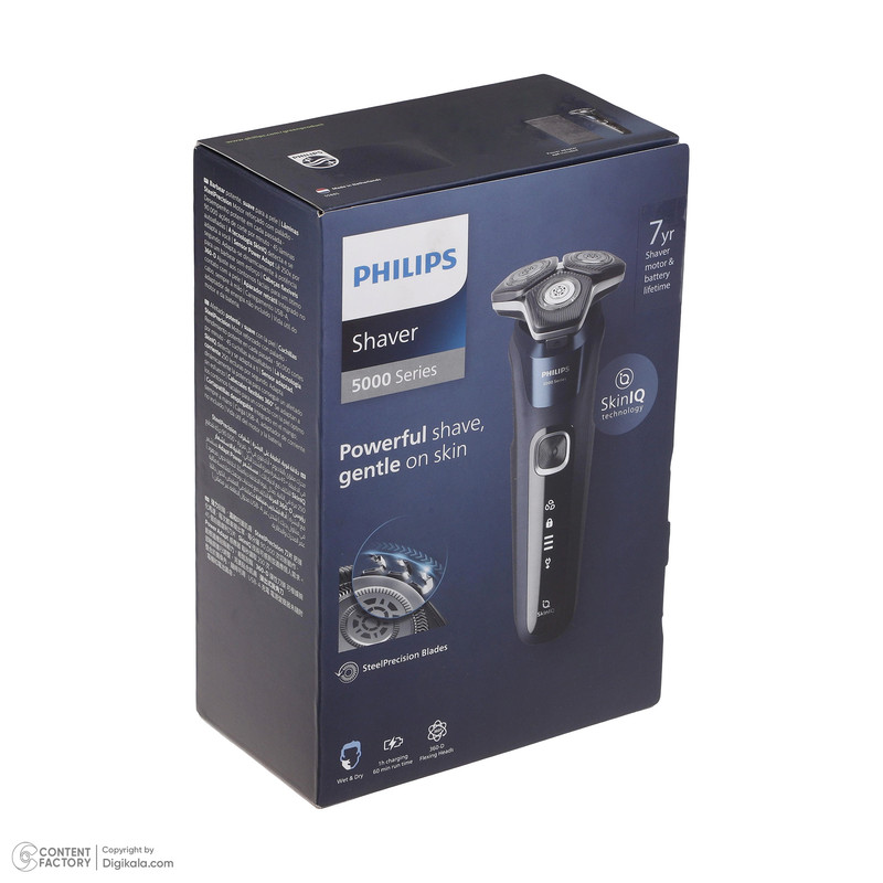 ماشین اصلاح موی صورت فیلیپس مدل S5885 با 45 تیغه چرخشی، باتری 1200 میلیآمپر ساعت، شارژ USB، ضدآب و طراحی ارگونومیک و شانه قابل تنظیم دستی