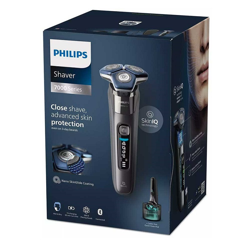 ماشین اصلاح موی صورت فیلیپس مدل S7887/55 با سه تیغه پلاتینیوم، اصلاح چرخشی با شماره صفر، باتری 1500mAh، شارژ سریع 5 دقیقهای، نمایشگر دیجیتال و ضدآب مناسب استفاده زیر دوش