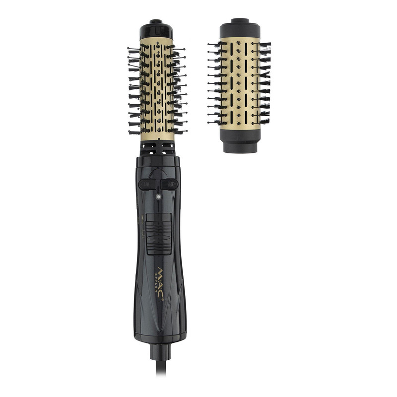 سشوار برسدار چرخشی مک استایلر مدل MC-6625 با توان 1200 وات، المنت سرامیکی، تنظیم دما و سرعت دو حالته، قابلیت باد سرد، سری صافکننده و حجمدهنده، همراه با سری برس گرد باریک و پهن و کیف نگهدارنده، کاربرد خانگی