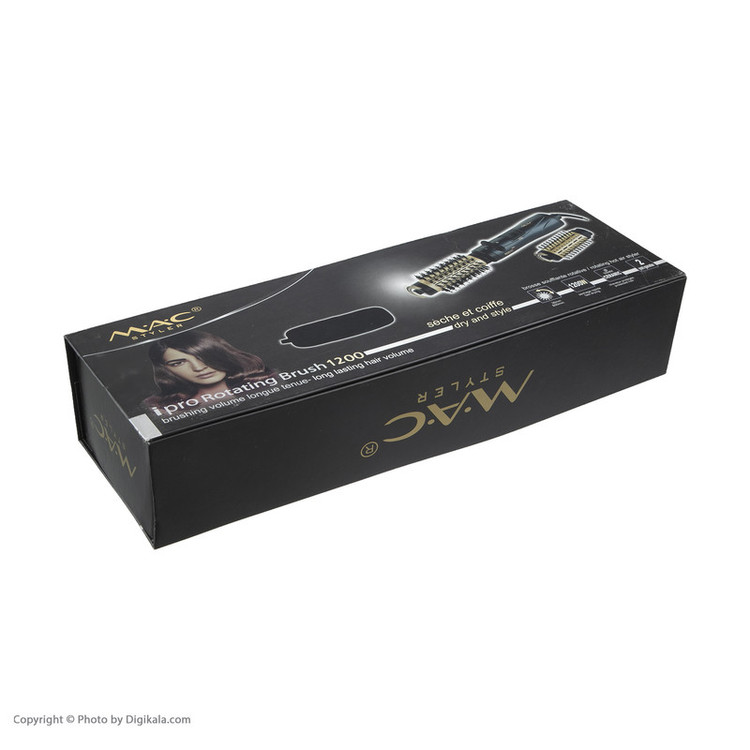 سشوار برسدار چرخشی مک استایلر مدل MC-6625 با توان 1200 وات، المنت سرامیکی، تنظیم دما و سرعت دو حالته، قابلیت باد سرد، سری صافکننده و حجمدهنده، همراه با سری برس گرد باریک و پهن و کیف نگهدارنده، کاربرد خانگی