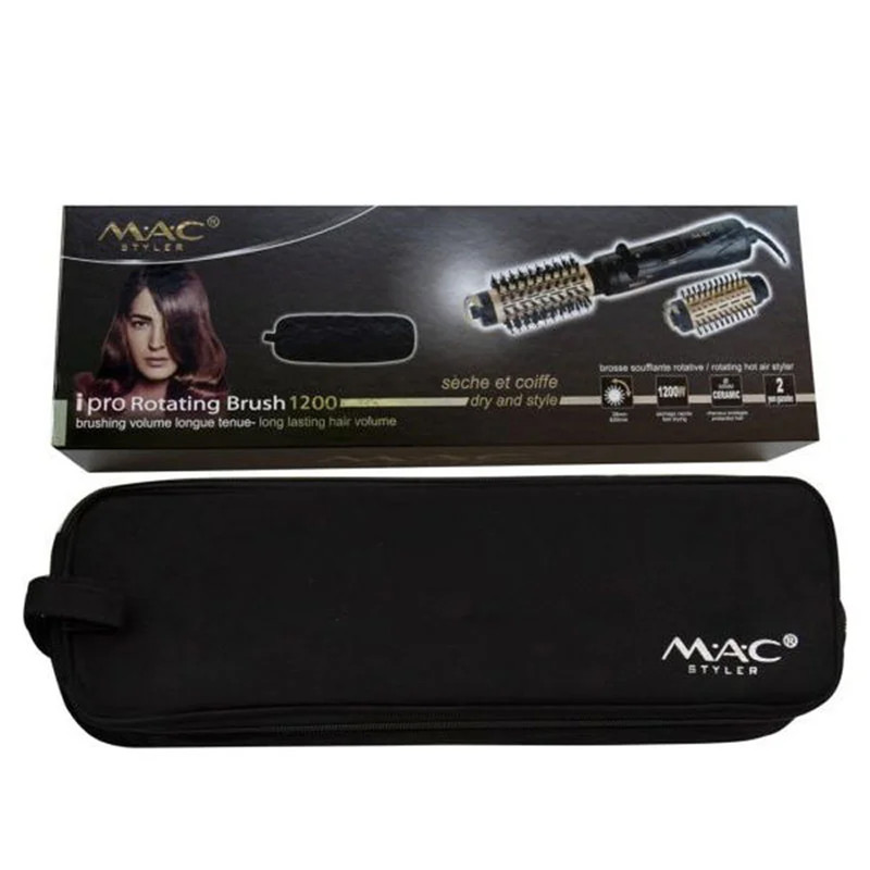 سشوار برسدار چرخشی مک استایلر مدل MC-6625 با توان 1200 وات، المنت سرامیکی، تنظیم دما و سرعت دو حالته، قابلیت باد سرد، سری صافکننده و حجمدهنده، همراه با سری برس گرد باریک و پهن و کیف نگهدارنده، کاربرد خانگی