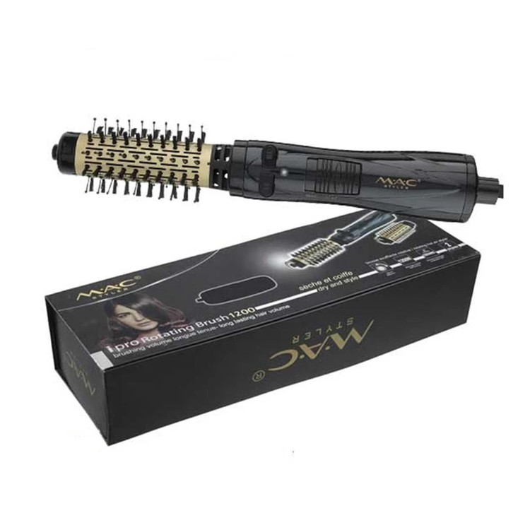 سشوار برسدار چرخشی مک استایلر مدل MC-6625 با توان 1200 وات، المنت سرامیکی، تنظیم دما و سرعت دو حالته، قابلیت باد سرد، سری صافکننده و حجمدهنده، همراه با سری برس گرد باریک و پهن و کیف نگهدارنده، کاربرد خانگی