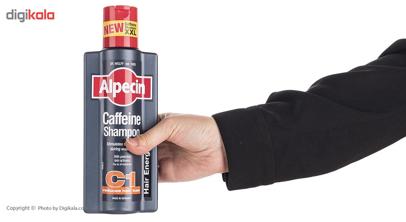 شامپو ضد ریزش مو آلپسین مدل Caffeine C1 حجم 375 میلیلیتر، حاوی کراتین و کمپلکس کافئین و نعناع، تقویتکننده ریشه مو، افزایش ضخامت و حجمدهنده، مناسب برای انواع مو و آقایان