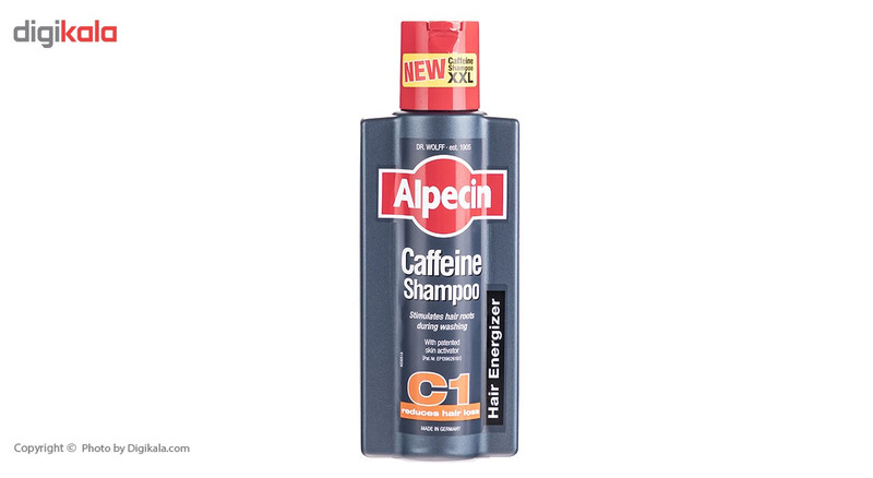شامپو ضد ریزش مو آلپسین مدل Caffeine C1 حجم 375 میلیلیتر، حاوی کراتین و کمپلکس کافئین و نعناع، تقویتکننده ریشه مو، افزایش ضخامت و حجمدهنده، مناسب برای انواع مو و آقایان