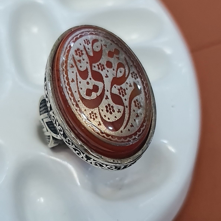 انگشتر یا مرتضی علی عقیق خطی مردانه طرح نقره