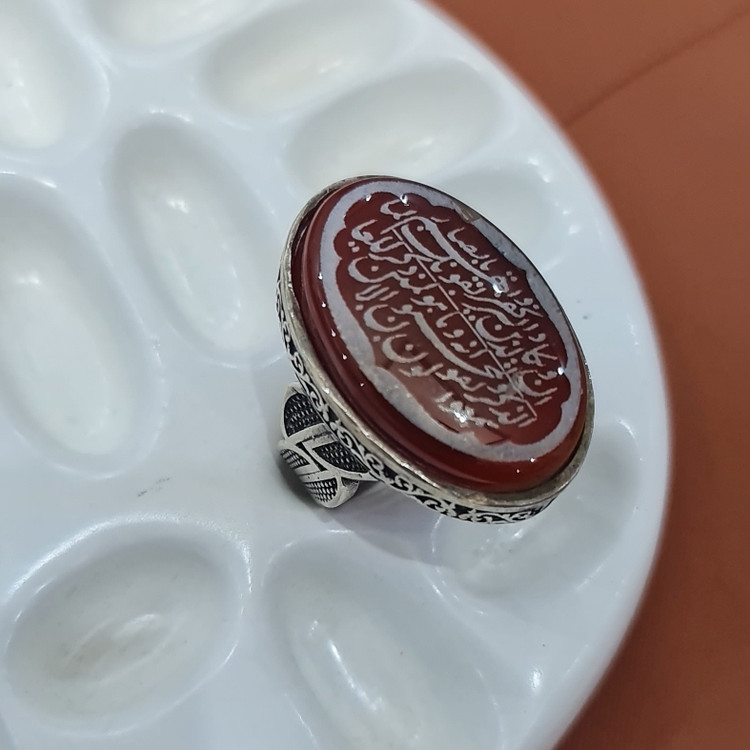 انگشتر وان یکاد عقیق خطی مردانه طرح نقره