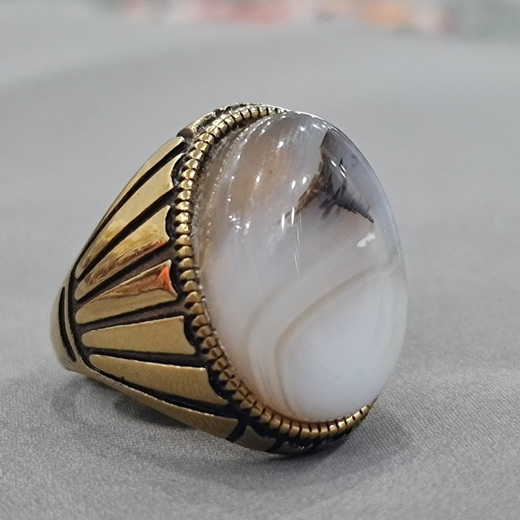 انگشتر استیل مردانه نگین شجر رکاب درشت