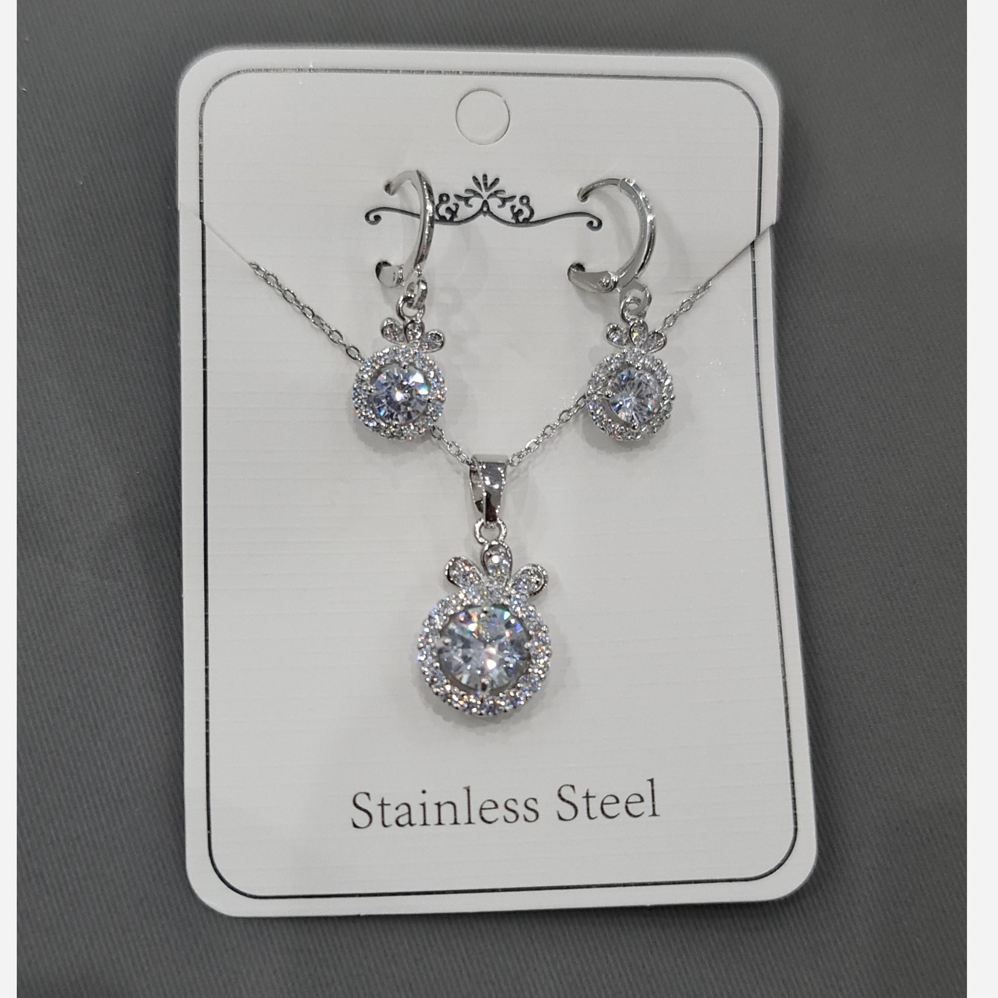 نیم ست تک نگین طرح نقره
