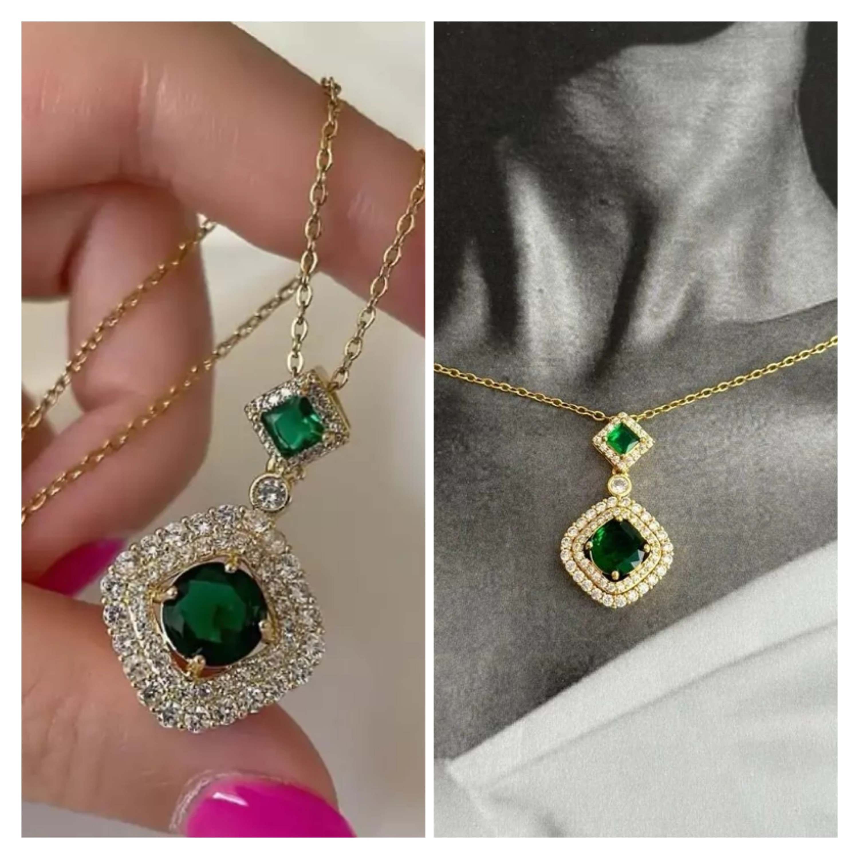گردنبند زنانه نگین زمردی استیل درجه یک