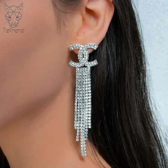 گوشواره مجلسی چنل زنانه فول نگین