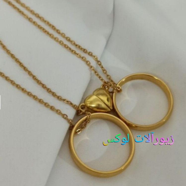 گردنبند ست حلقه مگنتی نامزدی دخترپسر استیل رنگ ثابت حلقه