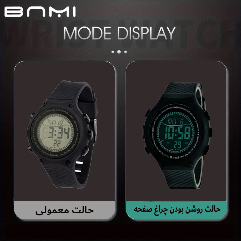 ساعت مچی دیجیتال مردانه بنمی مدل ضد آب کرنومتر دار کد 1810GBK