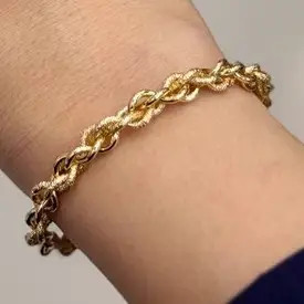 دستبند یونیسکس زنانه و مردانه آبکاری نقره طنابی طرح طلا رنگ ثابت کد agy (پس کرایه)
