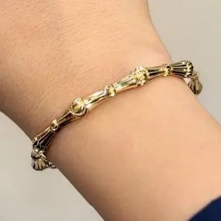 دستبند زنانه و دخترانه بنگل آبکاری نقره طرح بامبو رنگ ثابت فری سایز کد agy (پس کرایه)