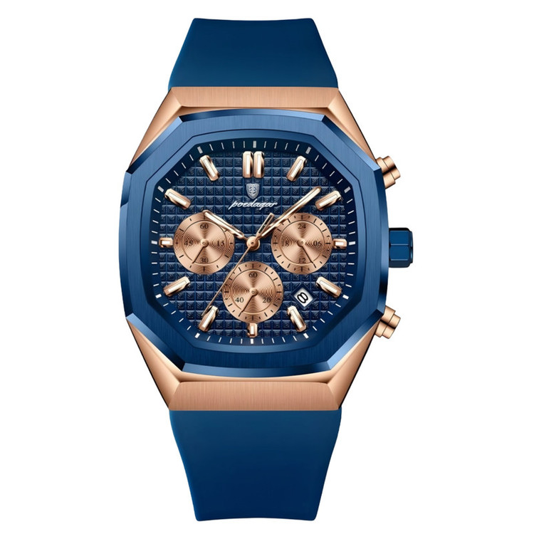 ساعت مچی عقربهای کوارتز مردانه پوداگار مدل اسپرت سه موتور فعال کرنوگراف بند پیو کد P.S2