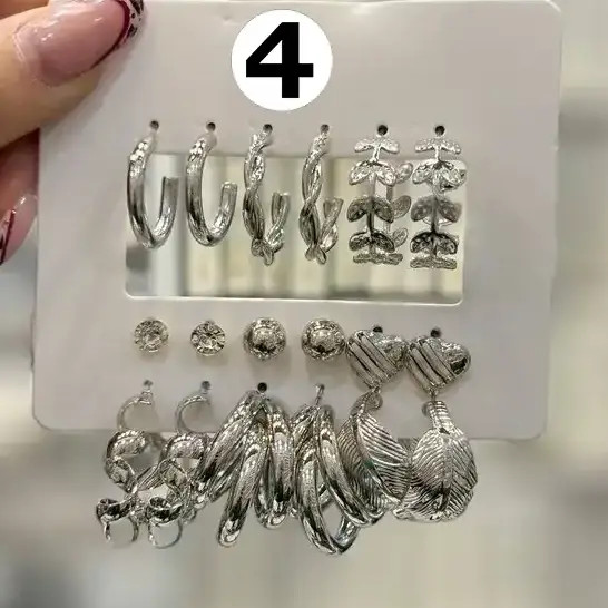 گوشواره زنانه و دخترانه آبکاری نقره پک نقره ای متنوع ضد حساسیت و رنگ ثابت کد agy (پس کرایه)