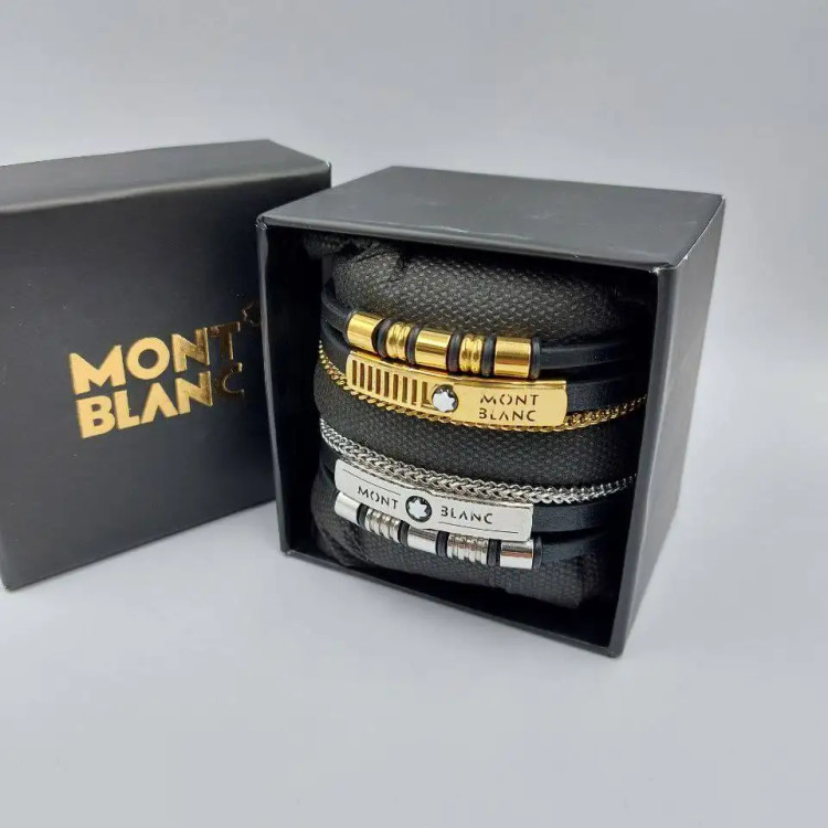 دستبند مردانه چرم و پلاک استیل طرح مونت بلک mont black سه لاین رنگ ثابت کد amp (پس کرایه)
