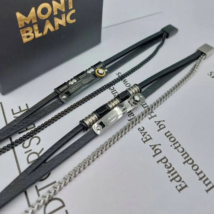 دستبند مردانه و پسرانه چرم مونت بلک mont black پلاک استیل سه لاین رنگ ثابت کد amp (پس کرایه)