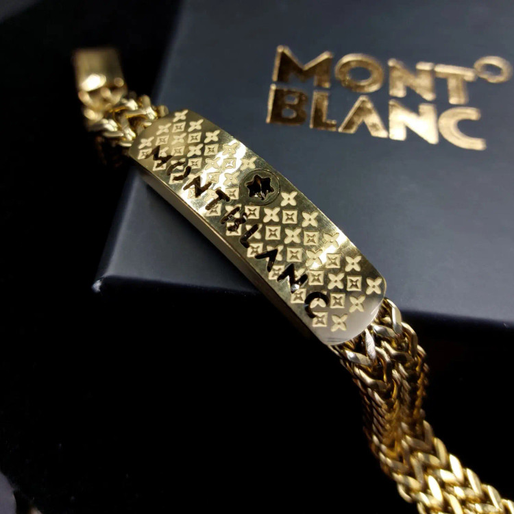 دستبند استیل مردانه پلاک مونت بلانس MONT BLANCE زنجیر چهار وجهی دولاین رنگ ثابت کد amp (پس کرایه)