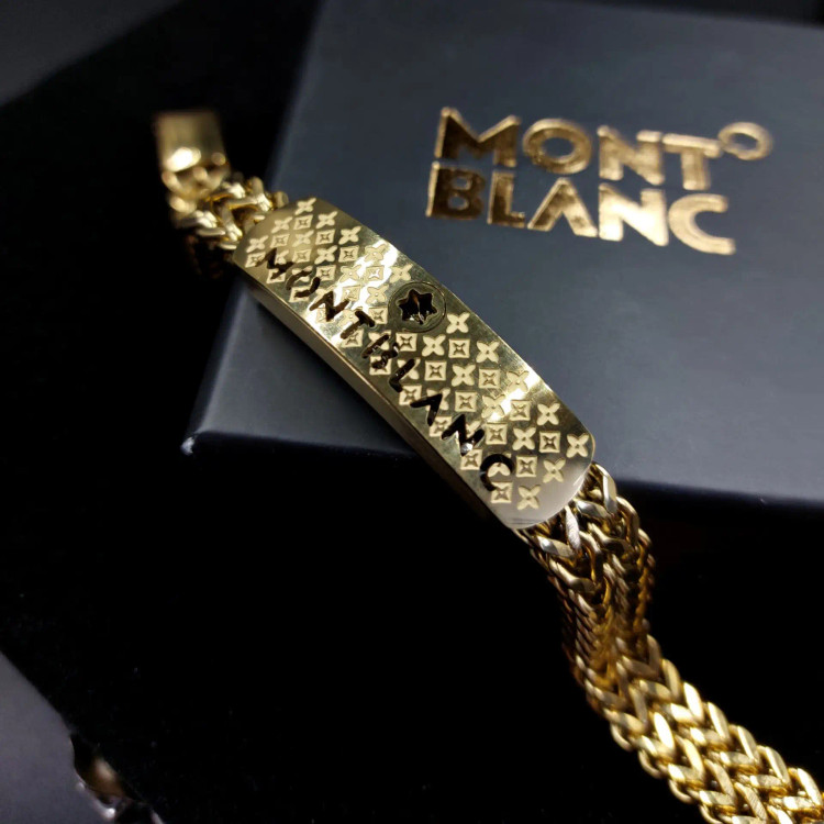 دستبند استیل مردانه پلاک مونت بلانس MONT BLANCE زنجیر چهار وجهی دولاین رنگ ثابت کد amp (پس کرایه)