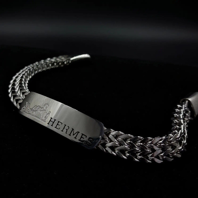 دستبند استیل مردانه پلاک مونت هرمس HERMES زنجیر چهار وجهی دولاین رنگ ثابت کد amp (پس کرایه)