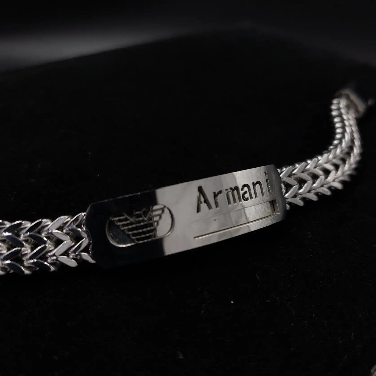 دستبند استیل مردانه پلاک آرمانی ARMANI زنجیر چهار وجهی دولاین رنگ ثابت کد amp (پس کرایه)