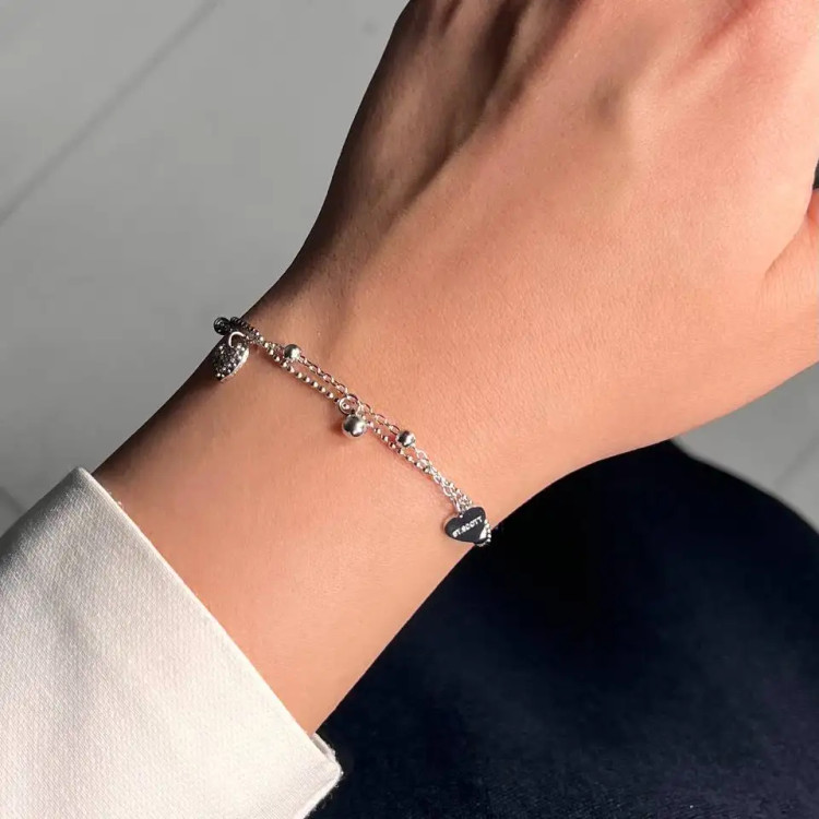 دستبند زنانه و دخترانه استیل طرح دولاین آویز قلب تیفانی ضد حساسیت رنگ ثابت کد atk (پس کرایه)