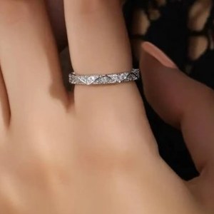 انگشتر زنانه/دخترانه فری سایز free size مدل رینگ آبکاری نقره رنگ ثابت کد amp-05 (پس کرایه)