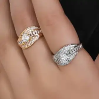 انگشتر زنانه/دخترانه مدل جواهری طلایی و نقره ای با سایزبندی کامل رنگ ثابت کد amp (پس کرایه)