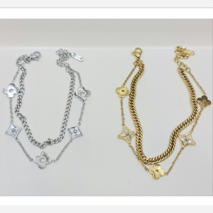دستبند زنانه دولاین کارتیر Cartier و ونکلیف Vancleef رنگ طلایی و نقره ای آبکاری نقره ضد حساسیت رنگ ثابت کد zgg
