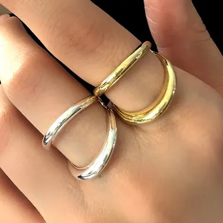 انگشتر زنانه مینیمال دولاین رنگ طلایی و نقره ای آبکاری نقره رنگ ثابت فری سایز Freesize کد zsm (پس کرایه)